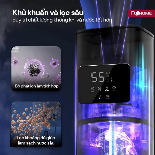 Máy Tạo Ẩm, Xông Tinh Dầu, khử khuẩn UV dung tích lớn Fujihome HM09UV2_thumbnail_6