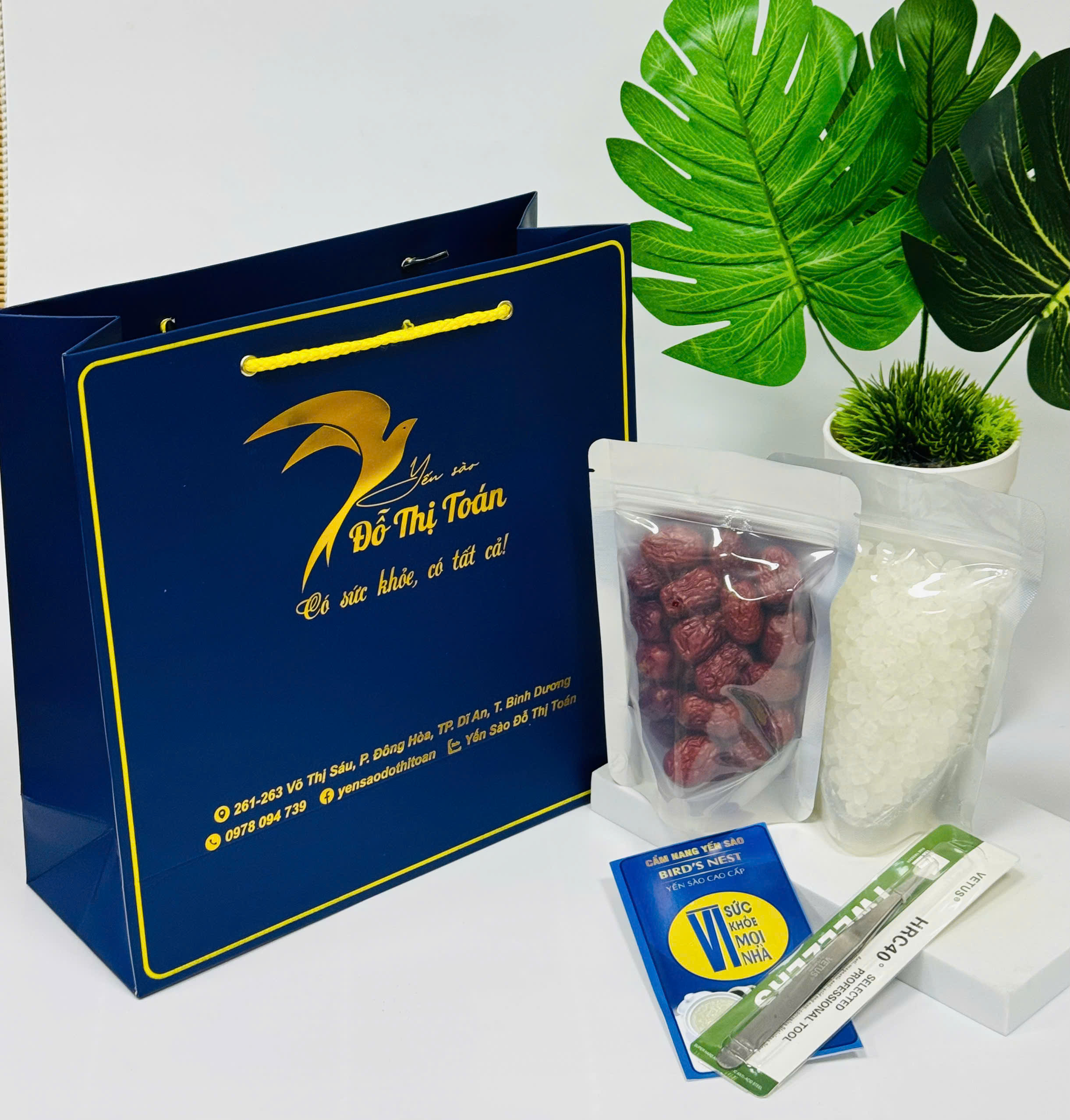 [H7] SET QUÀ TẶNG YẾN THÔ ĐTT ( TÚI GIẤY, ĐƯỜNG ,TÁO, NHÍP + HƯỚNG DẪN)