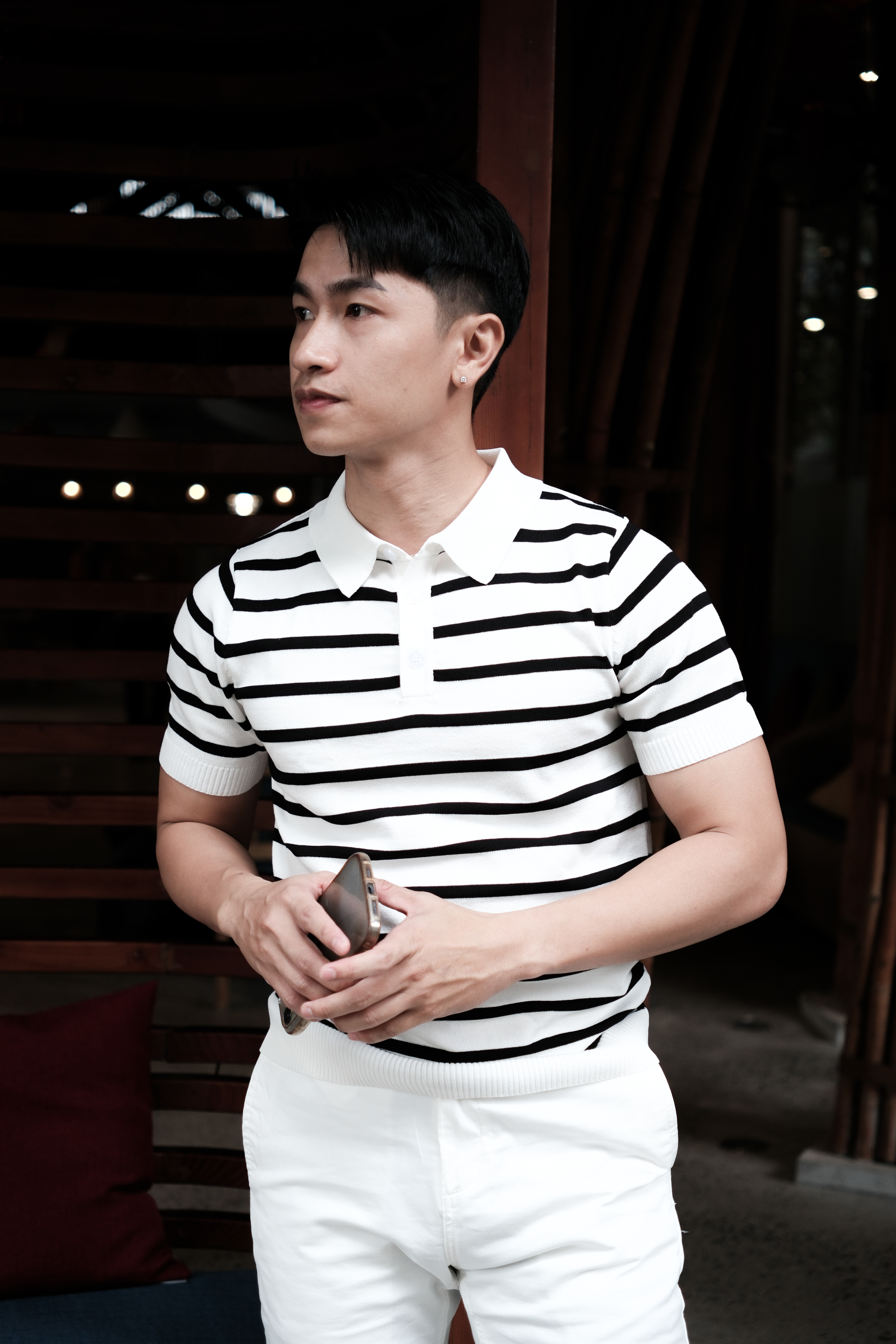 PB1 - Áo Polo Nam Dệt Kim Sọc Đen Trắng Phong Cách Retro Mùa Hè
