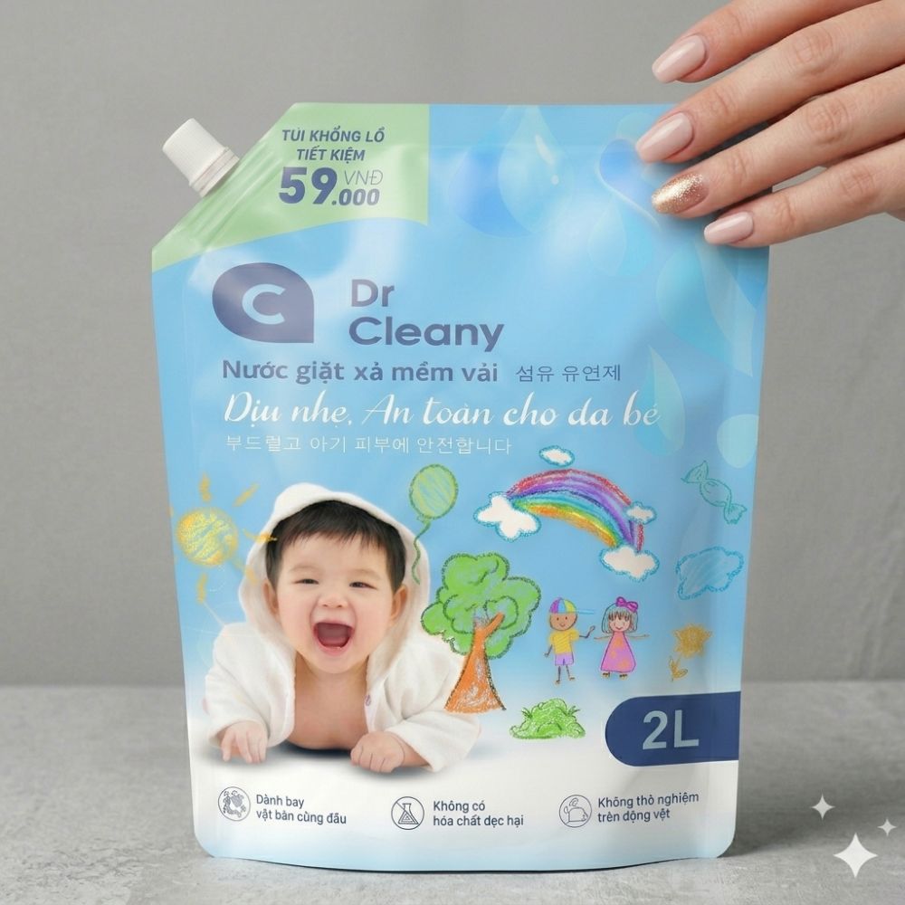 Nước Giặt Xả Cho Bé Dr. Cleany 2kg - Dịu Nhẹ, An Toàn Cho Da Nhạy Cảm