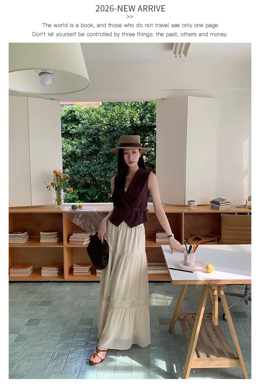 Lucas - Set áo zile vạt đang cài rút 1 bên cổ bẻ + chân váy voan xòe dáng dài nối pha ren_thumbnail_5