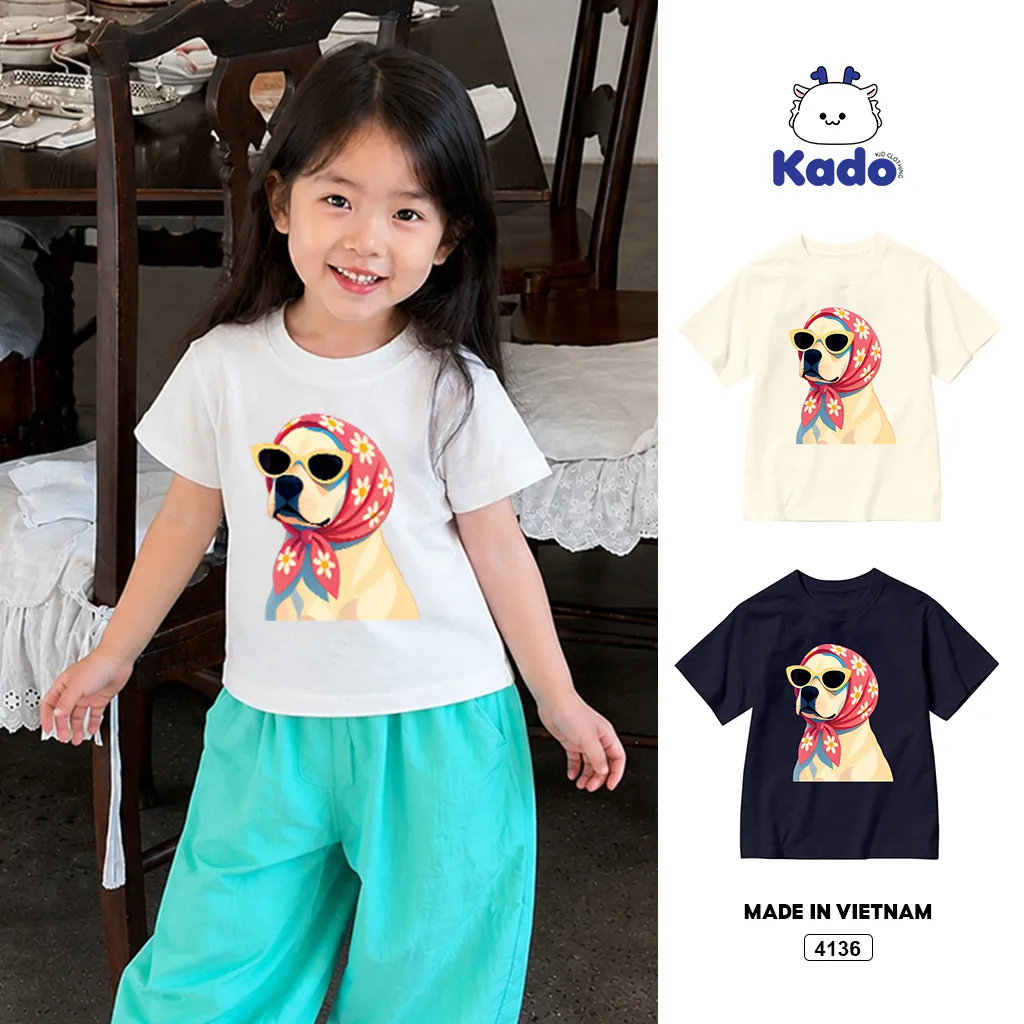 Áo thun trẻ em cún choàng khăn đáng yêu Kado 4136