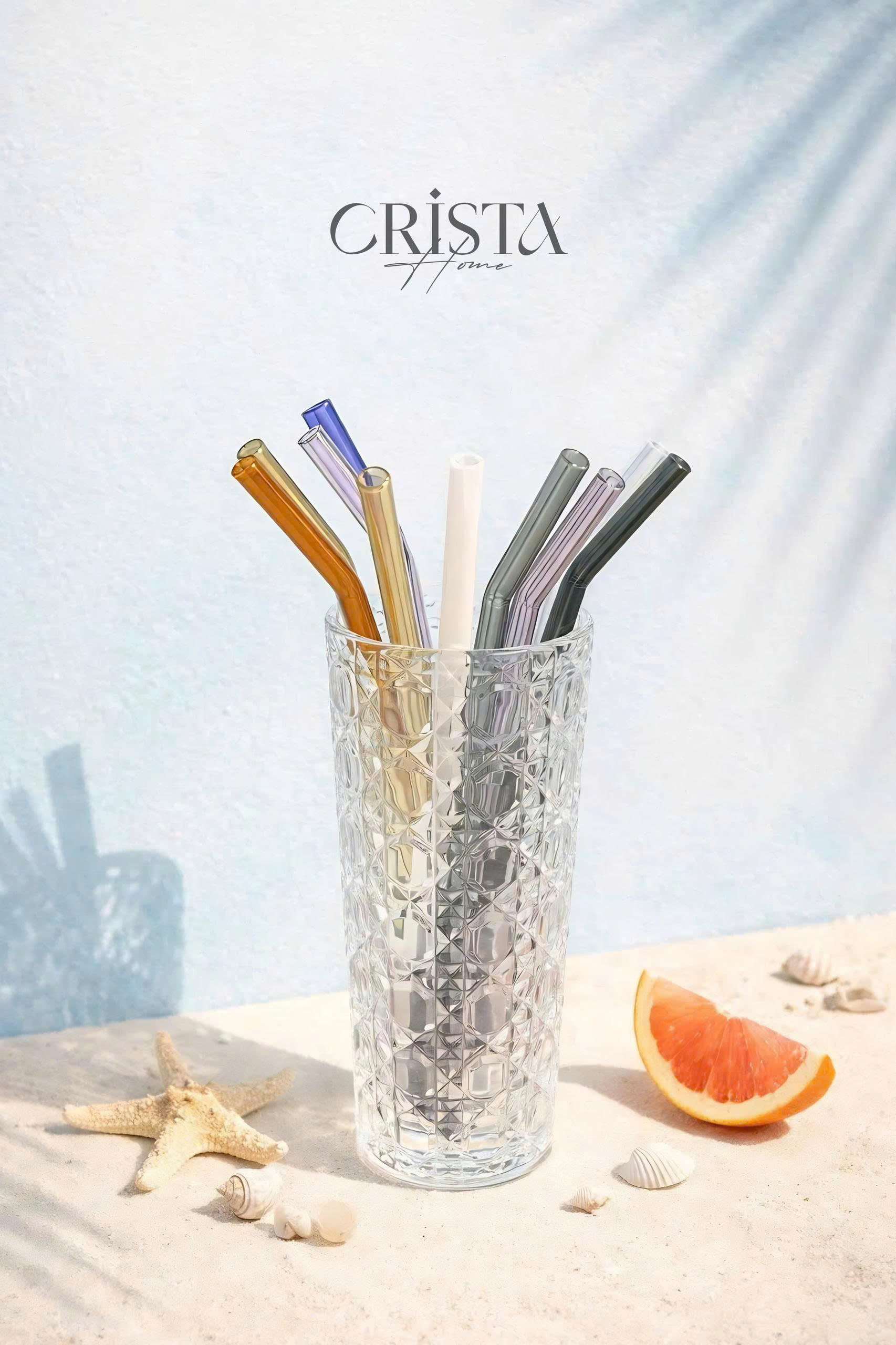 Bộ 5 ống hút thủy tinh màu pastel 23cm CRISTA HOME,