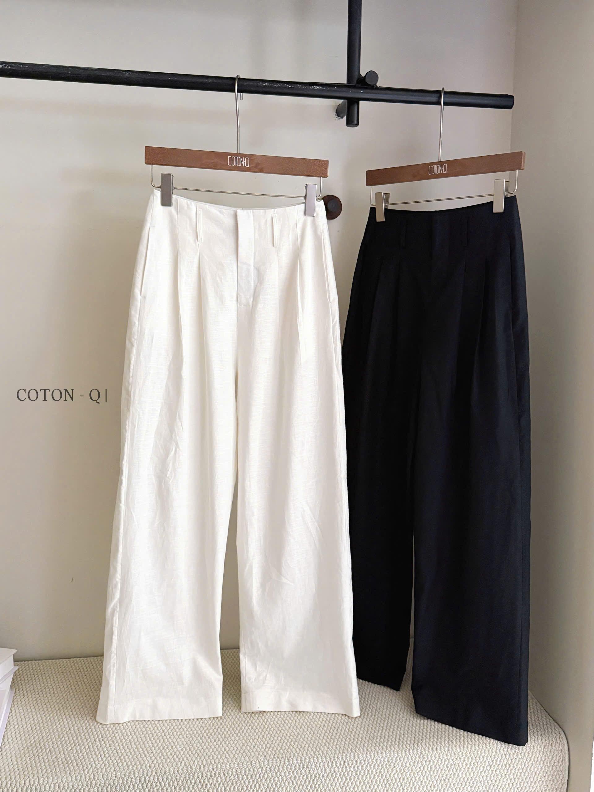 HQ357 - Quần suông linen 2 màu ( ĐEN )