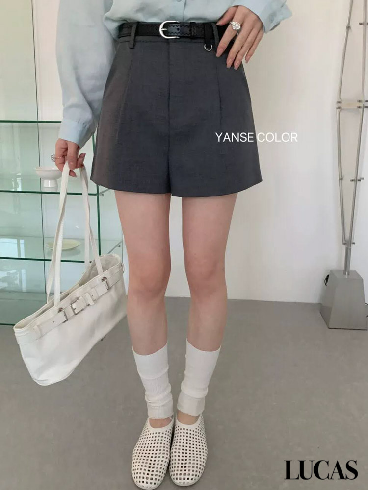 Quần sóc vải basic túi chéo + belt da đen_thumbnail_4