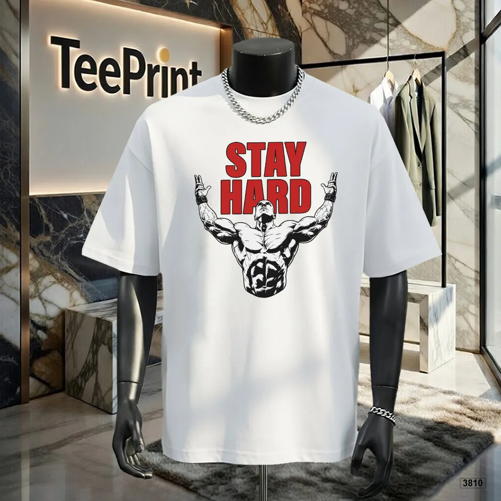 Áo thun nam form rộng style thể thao Stay Hard TeePrint 3810