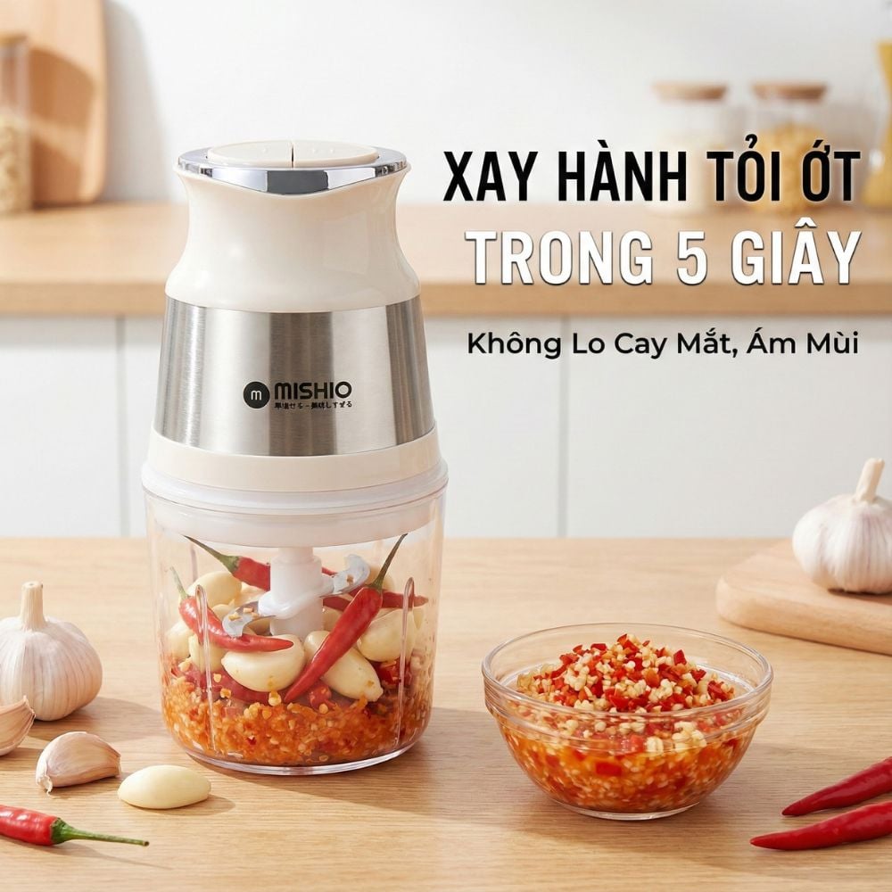 Máy Xay Mini Mishio MK389 - Dung Tích 0.8L, Xay Đồ Ăn Dặm, Gia Vị, Đồ Khô, Công Suất 250W Mạnh Mẽ_thumbnail_2