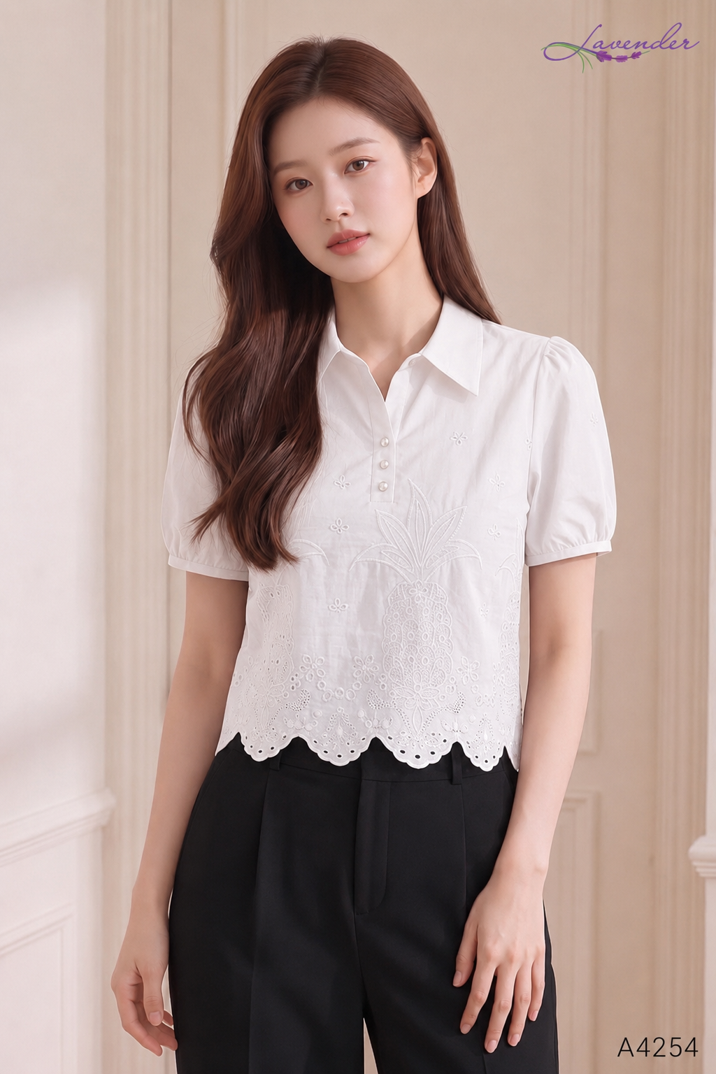 Áo sơ mi ren gấu lượn sóng A4254