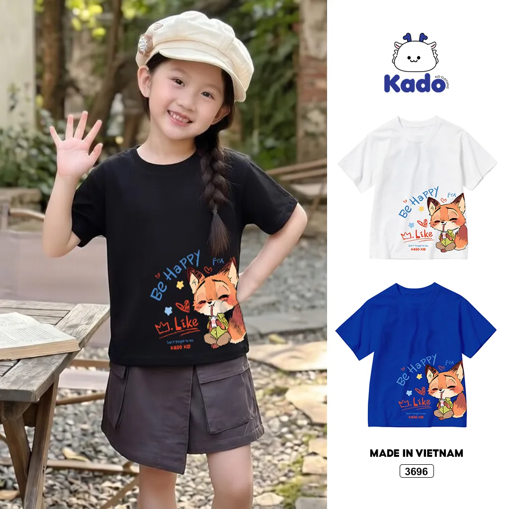 Áo thun bé trai bé gái form rộng hoạt hình Cáo Kado 3696