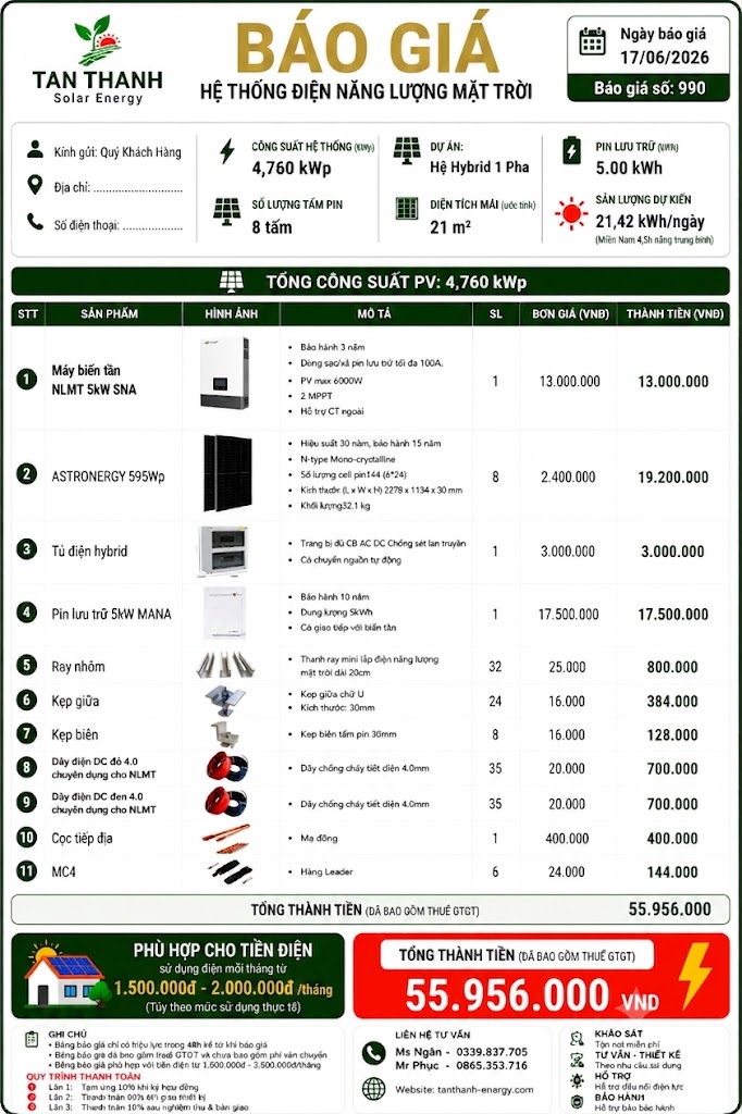 COMBO LUXPOWER SNA 5kW PHÙ HỢP CHO TIỀN ĐIỆN TỪ 1.500.000Đ - 2.000.000Đ/THÁNG