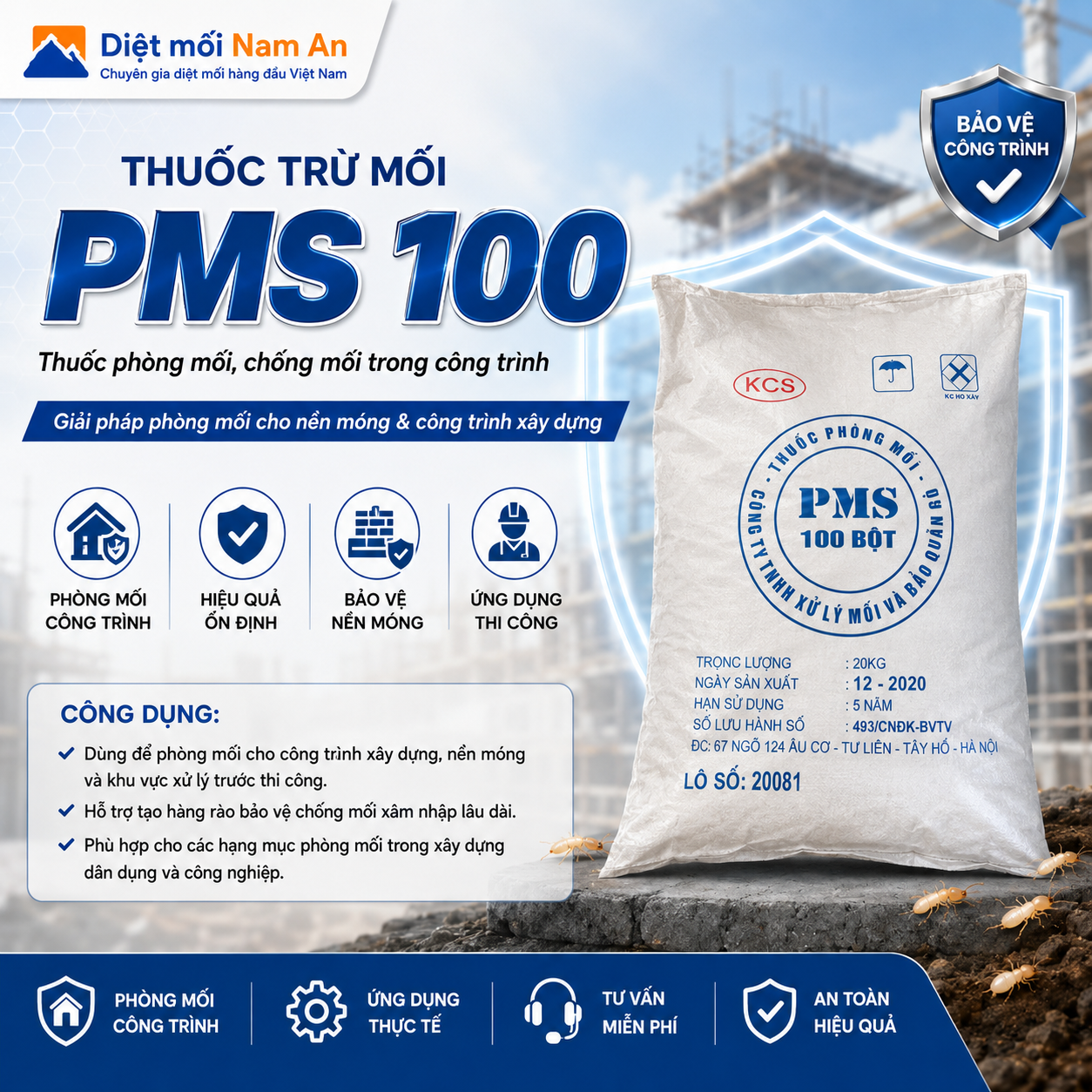 Thuốc Trừ Mối PMS 100 - Bao 20Kg