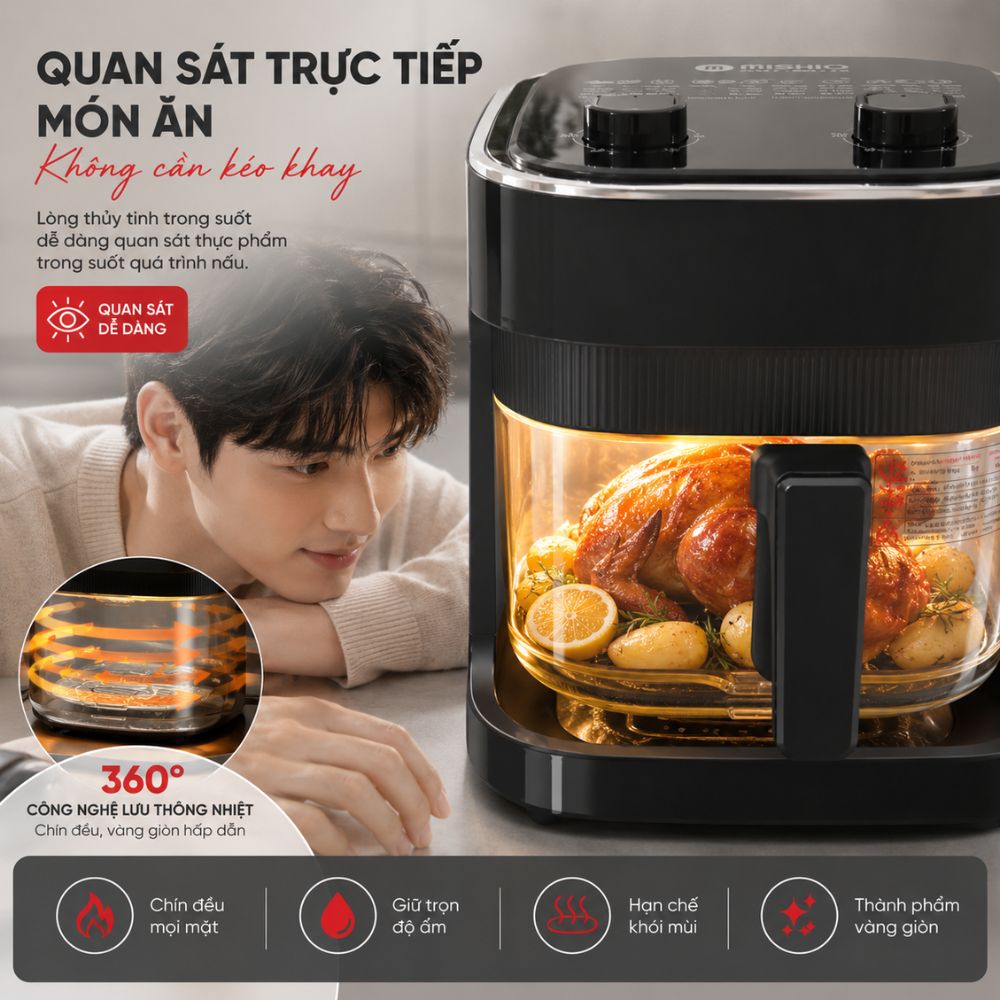 Nồi chiên không dầu lòng thuỷ tinh Mishio MK373 không lo bong tróc chống dính_thumbnail_18