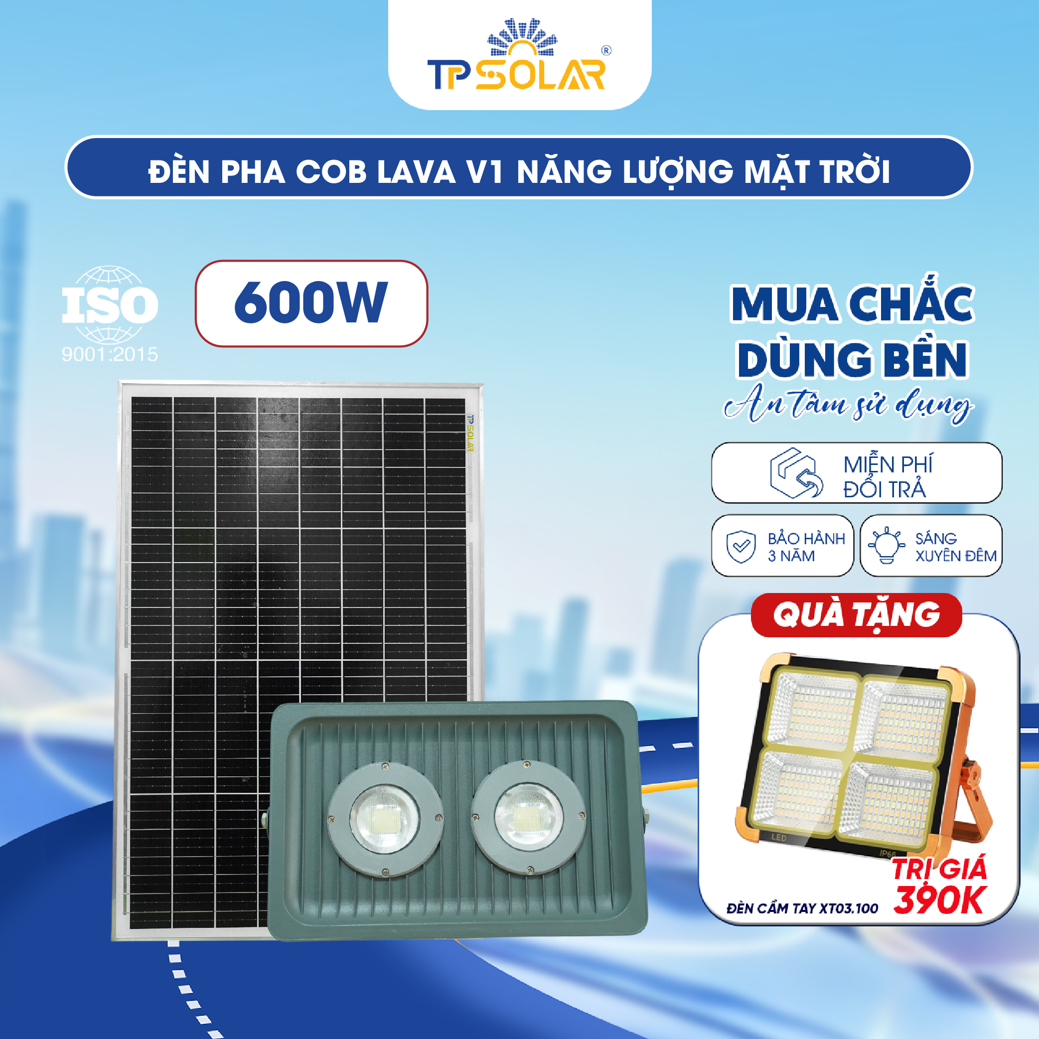 Đèn pha COB LAVA V1 năng lượng mặt trời TP SOLAR PRO CO21