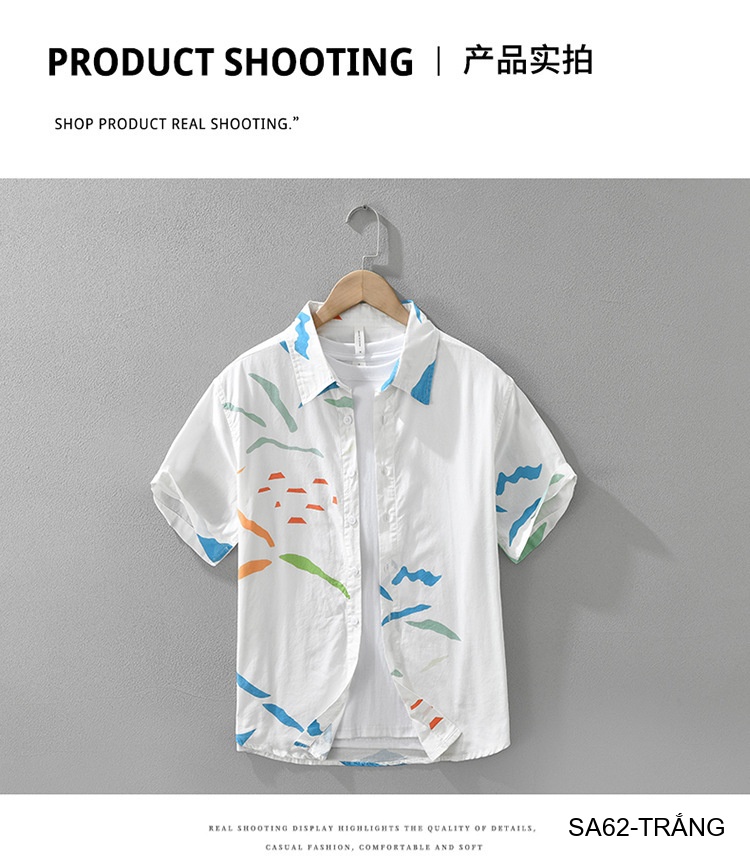 SA62 - Áo Sơ Mi Nam Tay Ngắn Phong Cách Nhật Bản In Hình Nghệ Thuật Chất Cotton Thoáng Mát_thumbnail_13