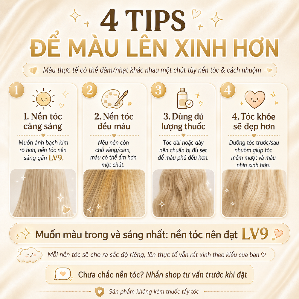 Thuốc nhuộm tóc VÀNG SÁNG KHÓI / VÀNG BẠCH KIM cực tôn da, Vibe Idol Hàn (Tặng kèm Oxi Trợ Nhuộm)_thumbnail_8