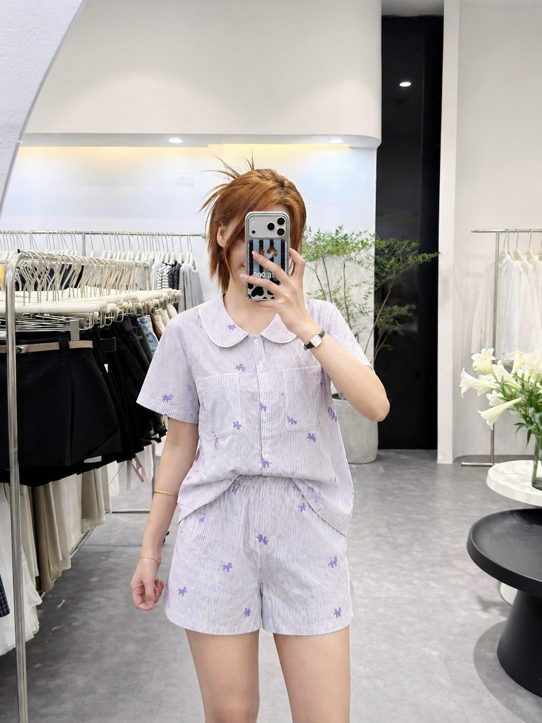 Đồ Bộ Nữ Ngắn QĐ+Áo cổ sen kẻ ngựa 2 túi VM (C) (0687)_thumbnail_2