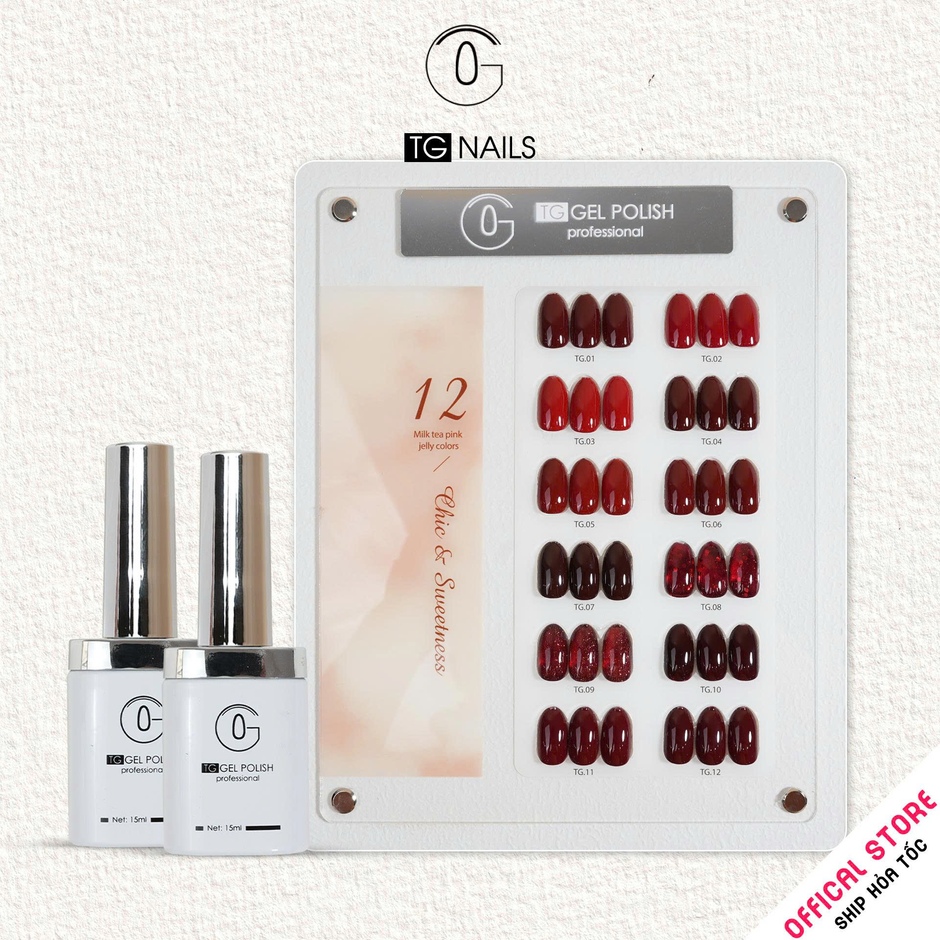 Combo 12 màu đỏ TG Nails kèm bảng màu