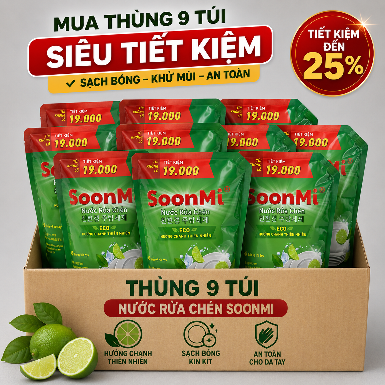 Nước Rửa Chén Soonmi Hương Chanh 1.2kg