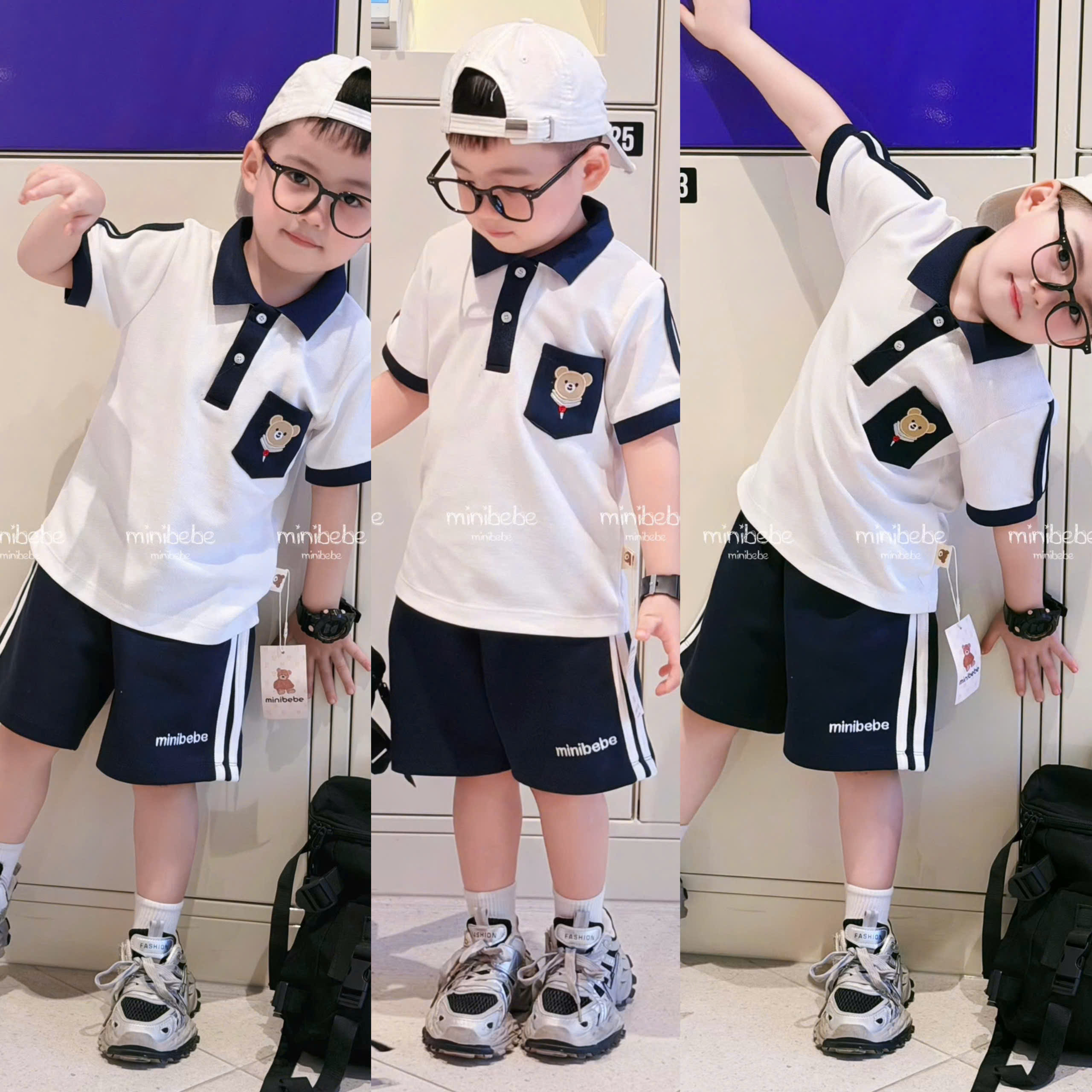 A88 BỘ POLO 2 CÚC TÚI THÊU MẶT GẤU CƯỜI- A117.1800