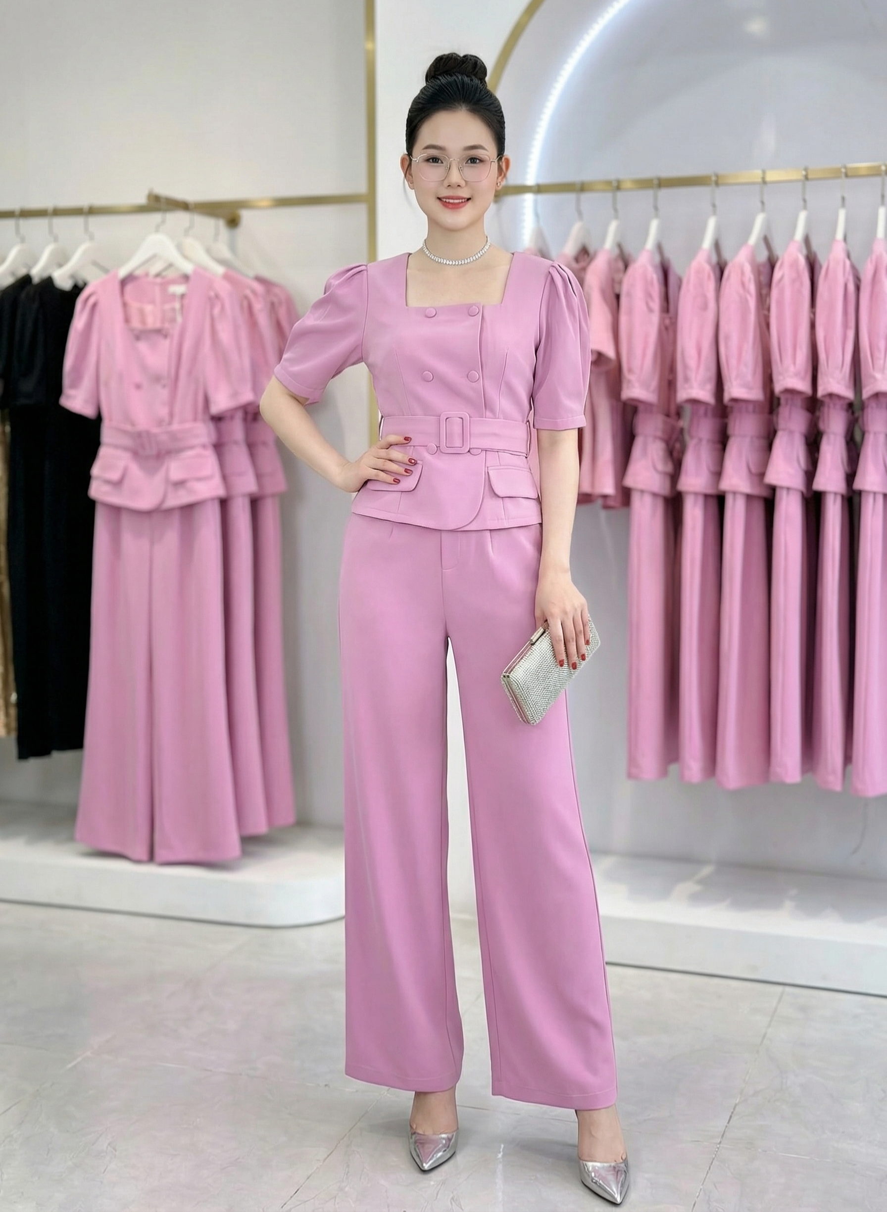 Set bộ quần dài áo cổ U
