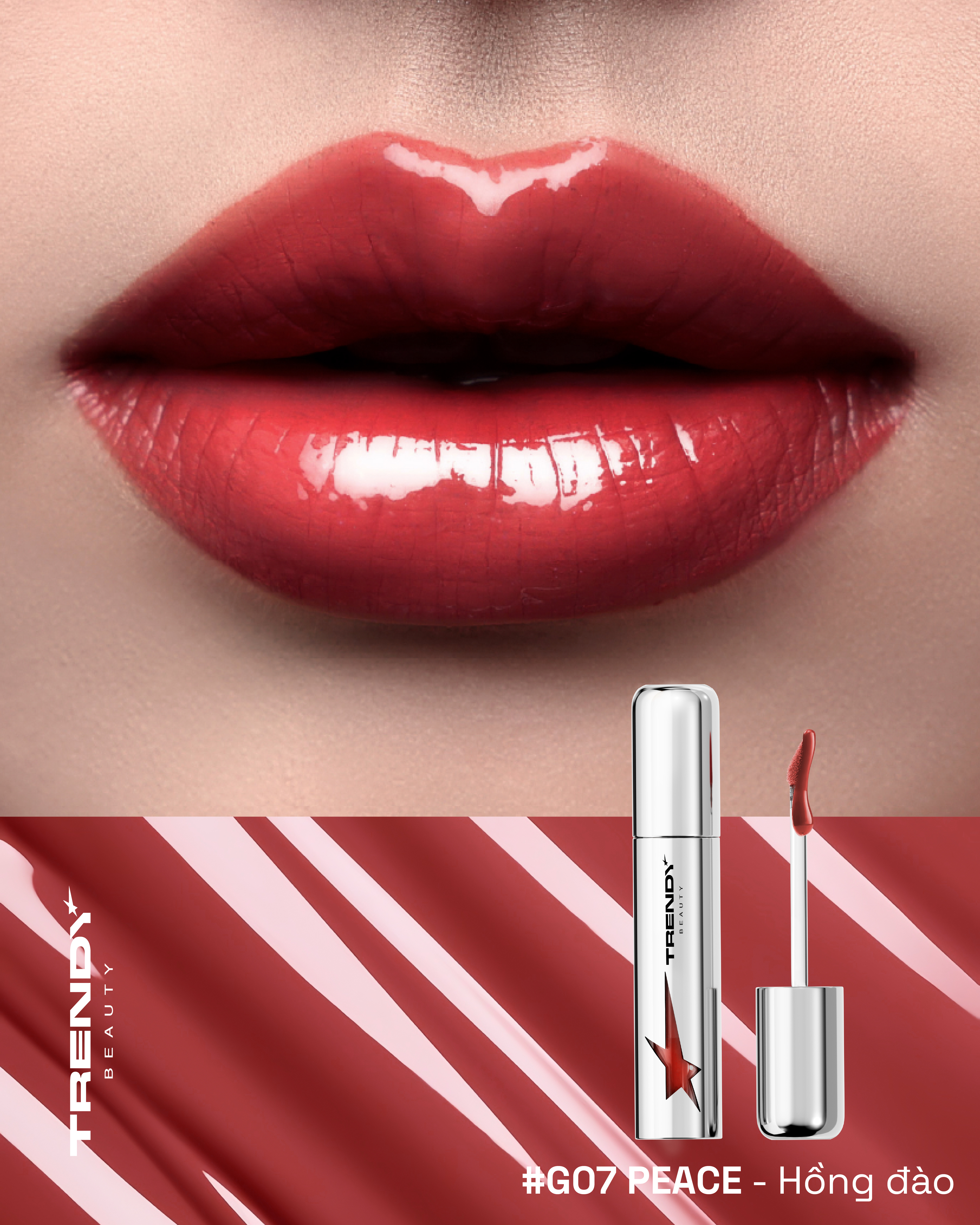 G07 Peace - Son bóng màu hồng đào Trendy Beauty Lip Gloss Silver Shot