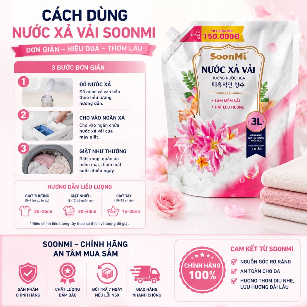 Nước Xả Vải Soonmi 3kg - Hương Nước Hoa -  Bí Quyết Quần Áo Mềm Mại, Ngát Hương Suốt 3 Tuần_thumbnail_8