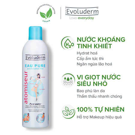 Xịt Khoáng Evoluderm Eau Pure – Cấp Ẩm & Làm Dịu Da Tức Thì