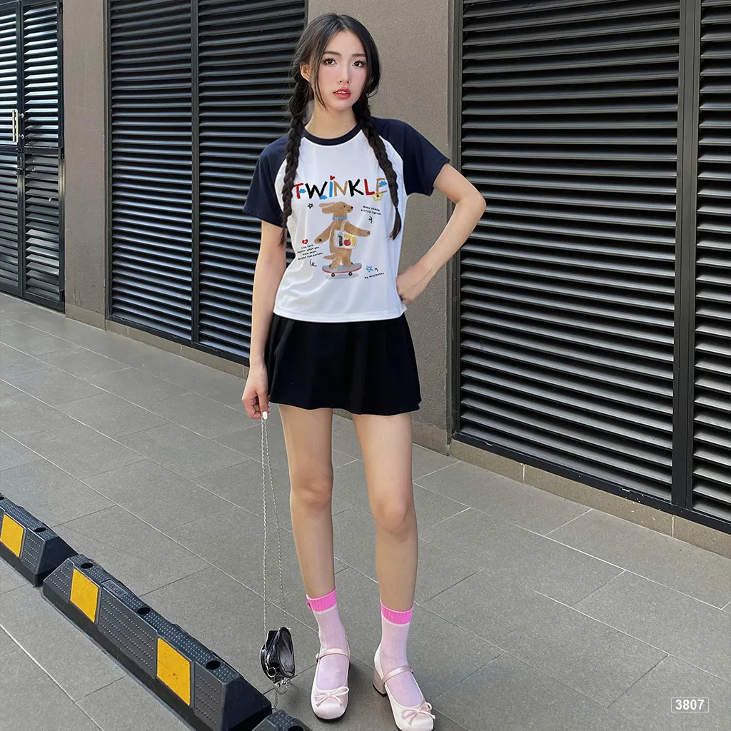 Áo babytee raglan Twinkle Teddy Cartoon phong cách trẻ trung dễ thương Miucho 3807_thumbnail_5
