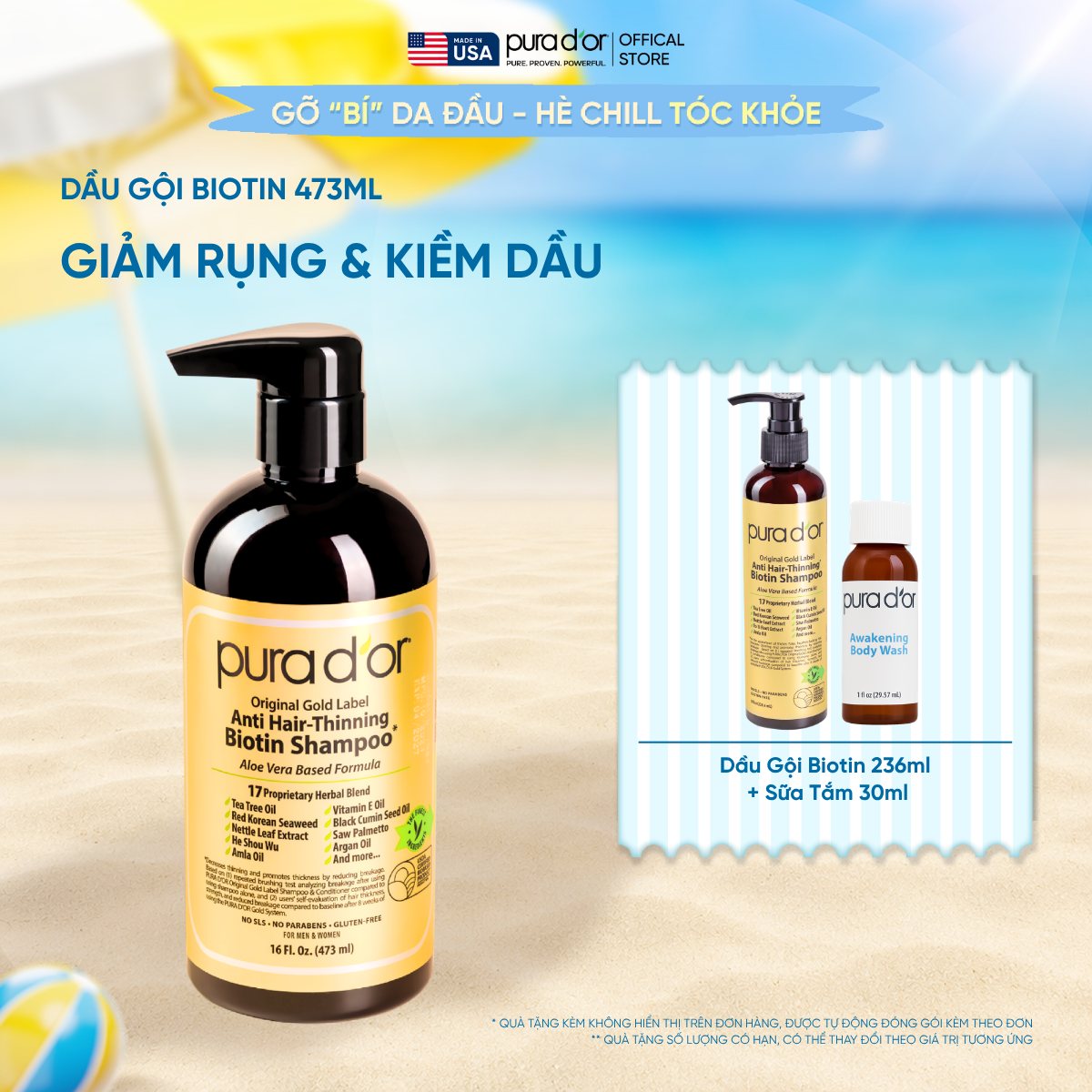 Dầu Gội Biotin Pura D'or Original Gold Label Chăm Sóc Da Đầu, Giảm Rụng Tóc, Hỗ Trợ Mọc Tóc 473ml