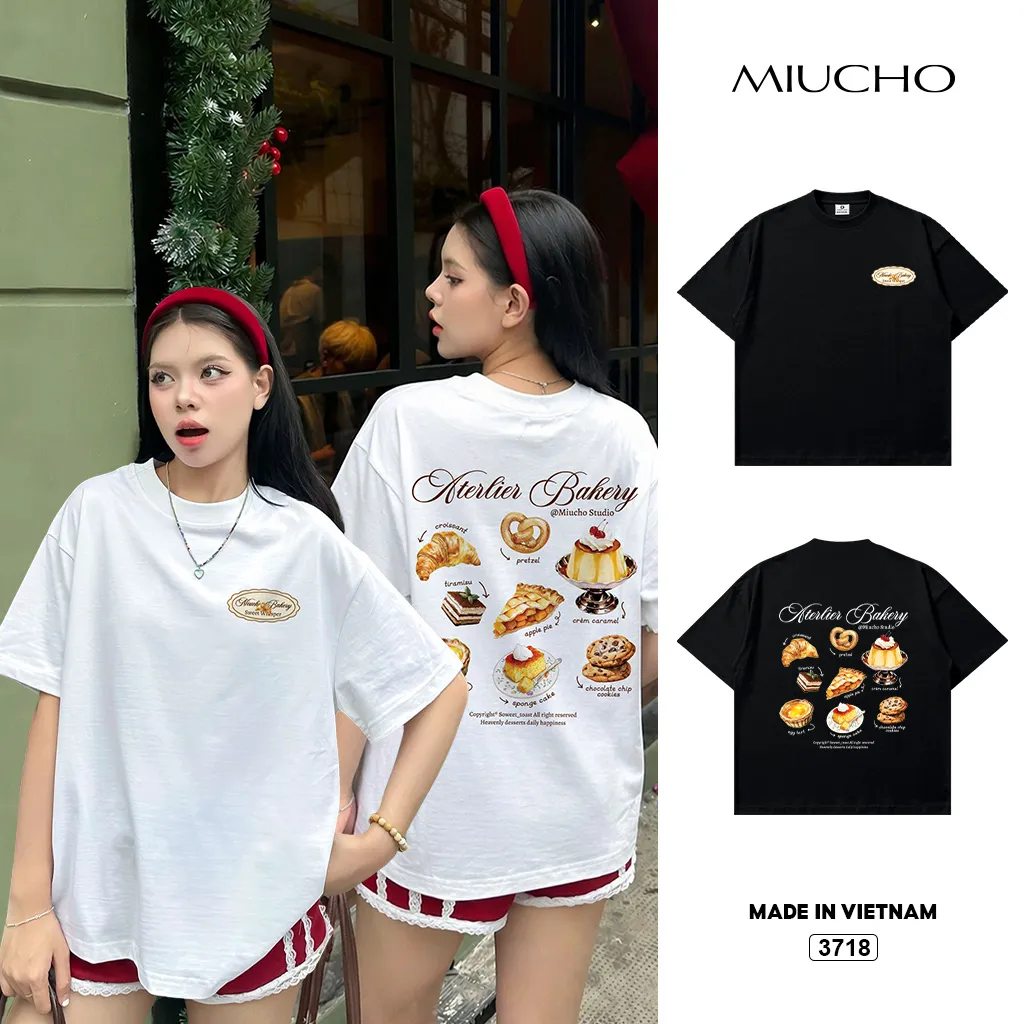 Áo thun unisex form boxy chất thoáng mát Miucho Bakery 3718