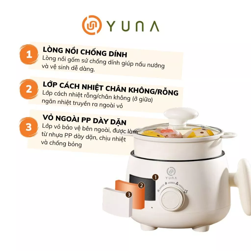 Nồi lẩu  Mini YUNA Đa Năng 2 tầng Chống Dính Tiện Lợi Cho Sinh Viên Dân Văn Phòng Và Gia Đình Nấu Mì_thumbnail_7