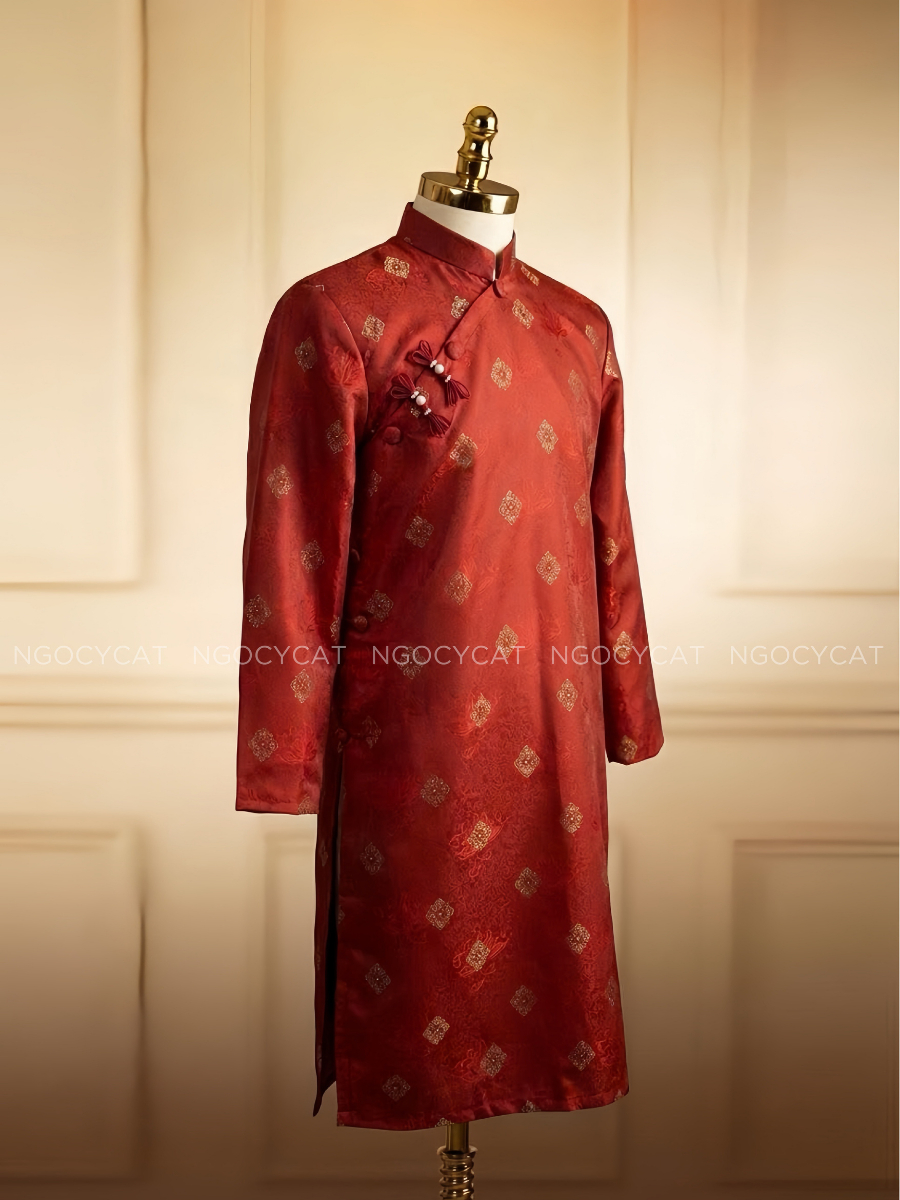 Áo Dài Nam Màu Đỏ Thoi