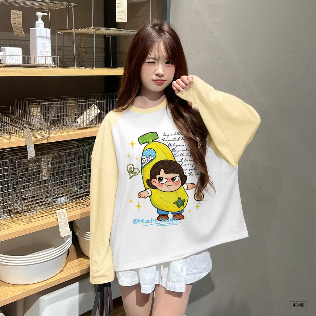 Áo thun tay dài form boxy phối tay Cartoon Miucho 4146_thumbnail_5