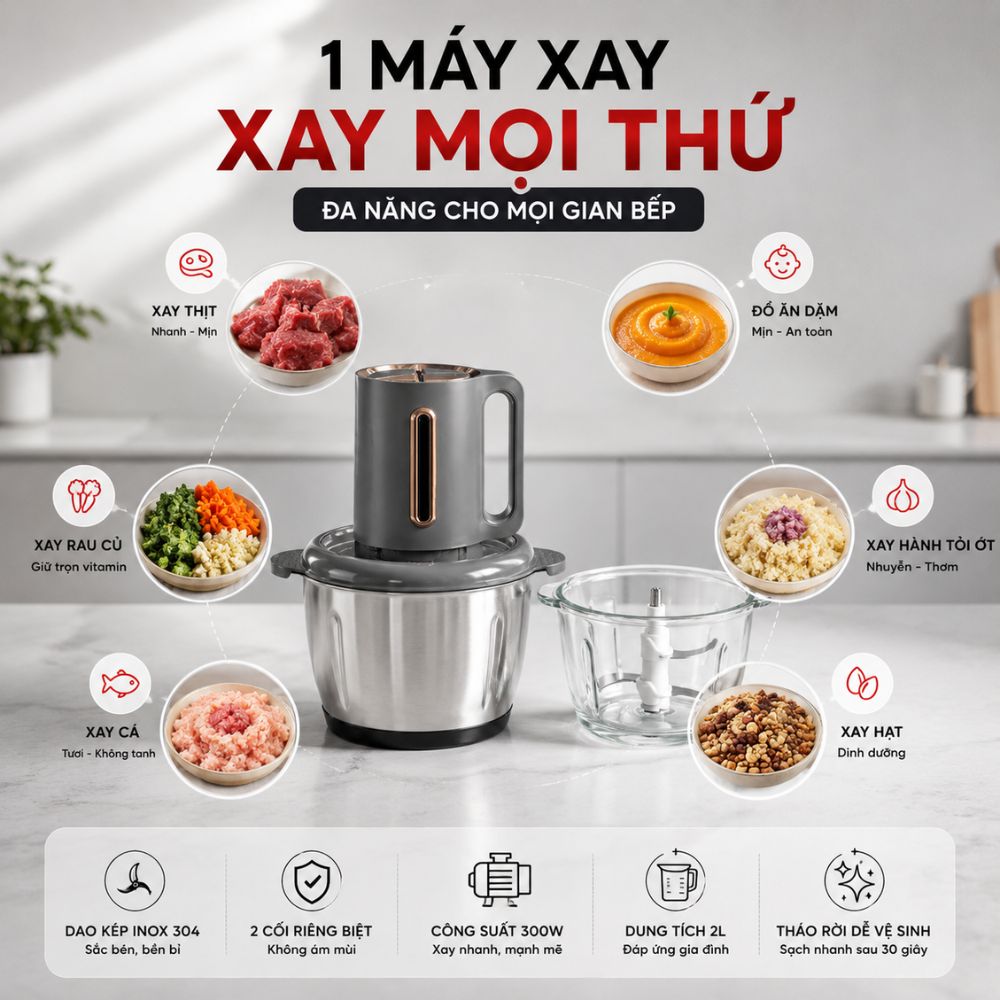 Máy xay thịt cối thủy tinh 2L tặng kèm cối inox Mishio MK444_thumbnail_6