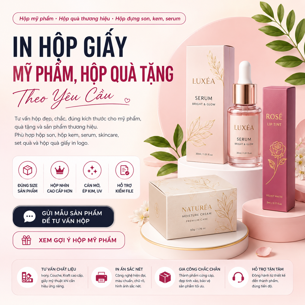 In Hộp Giấy Mỹ Phẩm, Hộp Quà Tặng Theo Yêu Cầu