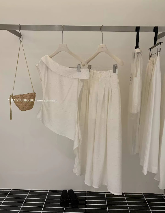 Lucas - Set áo lệch vai rúm eo vạt chéo + quần ống suông dài_thumbnail_2