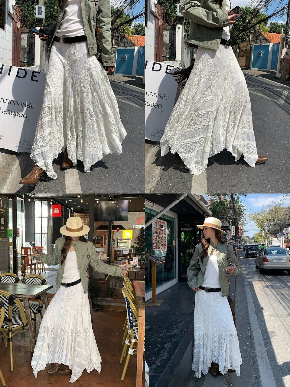 Lucas - Chân váy ren xòe chéo dáng maxi + belt da