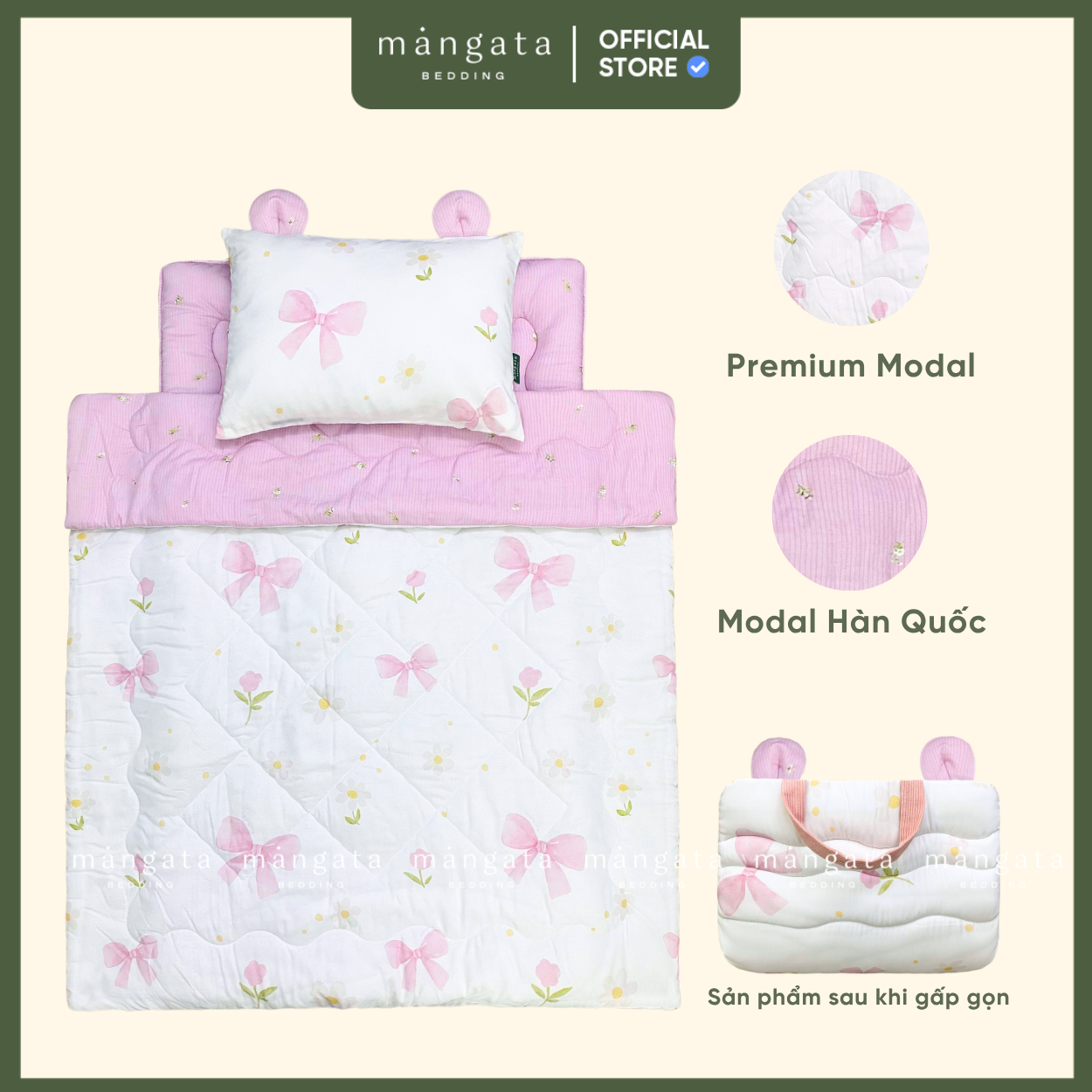 Mẫu Nơ hồng - Bộ chăn gối gấp gọn đi học _thumbnail_1