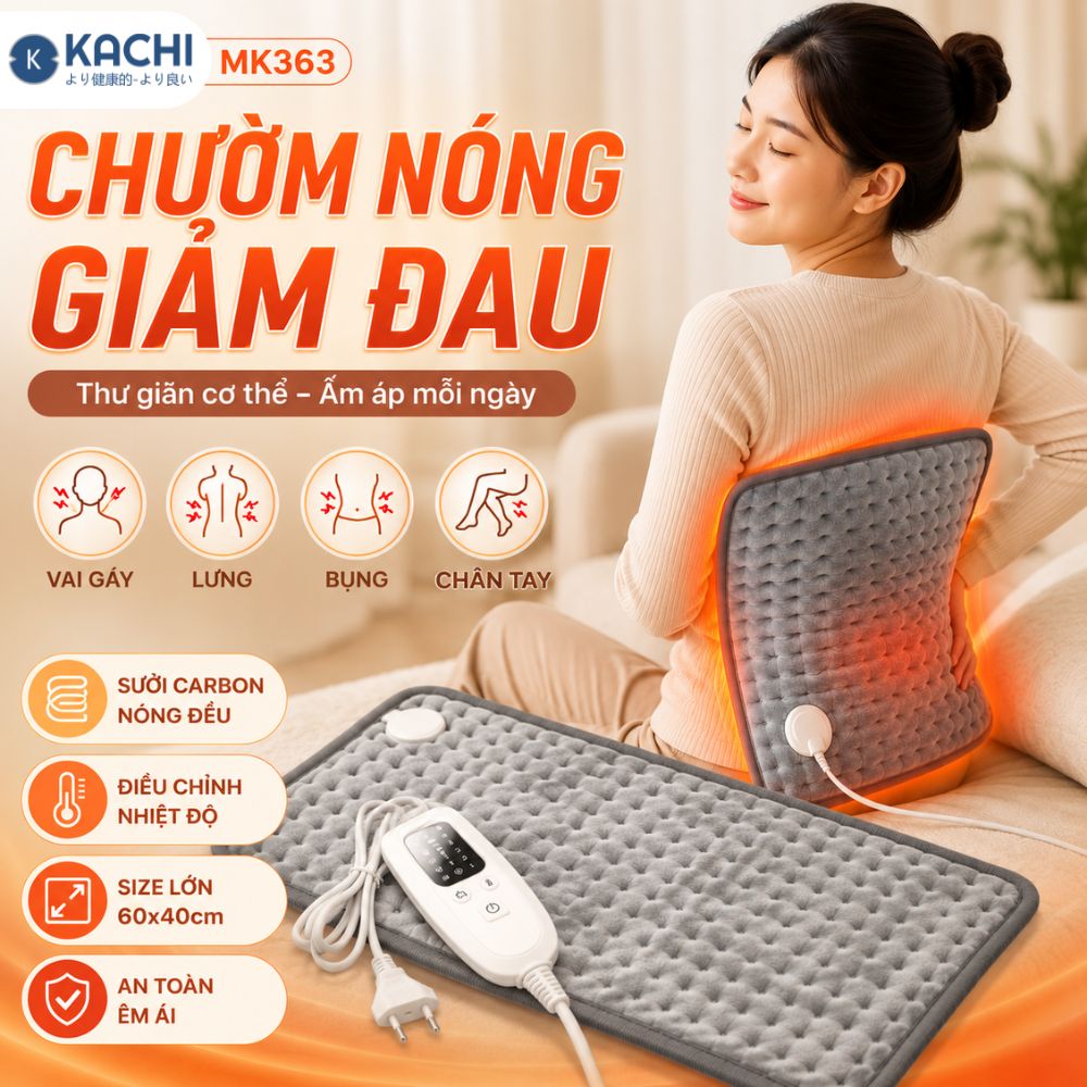 Thảm Chườm Nóng Kachi MK363 giảm đau nhức, đệm sưởi ấm, chăn điện
