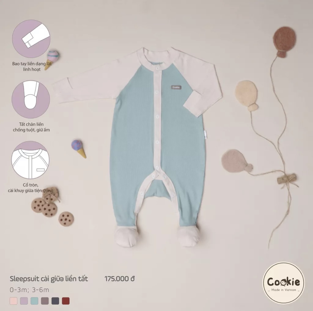 Sleepsuit cài giữa liền tất COOKIE_thumbnail_3