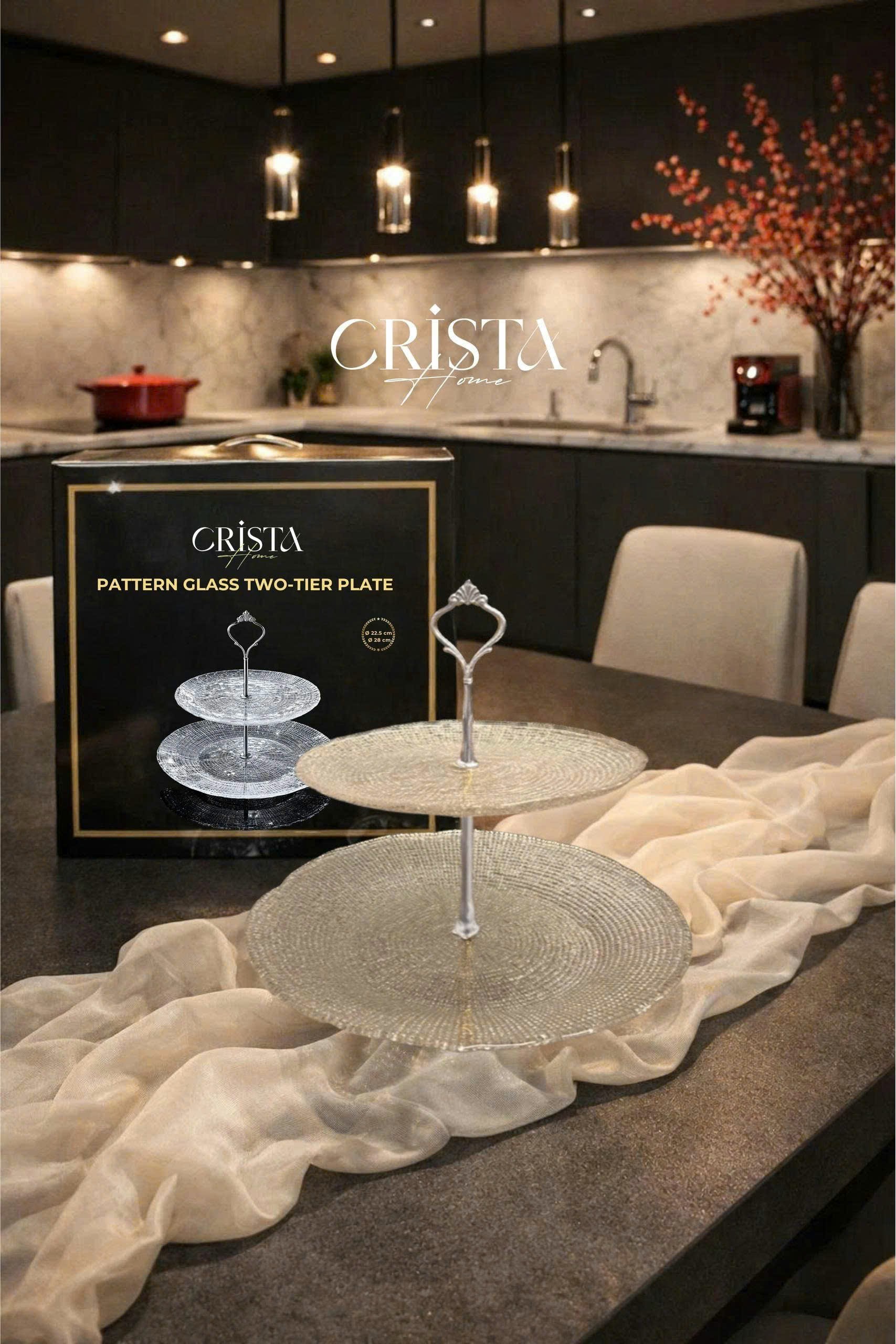 Bộ đĩa 2 tầng thủy tinh vân lưới 22.5 + 28 cm CRISTA HOME, 60224_thumbnail_2