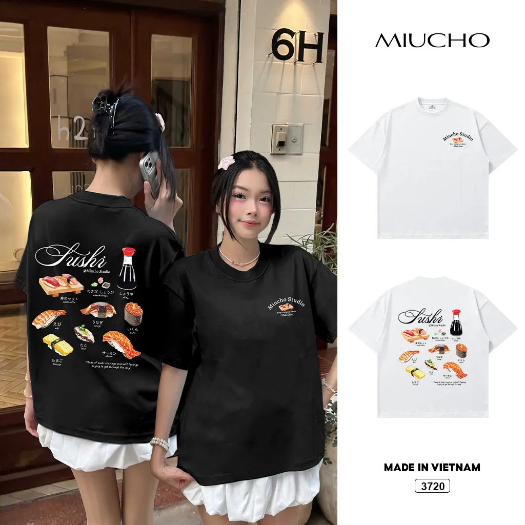 Áo thun boxy nữ phong cách dễ thương in mix Miucho 3720