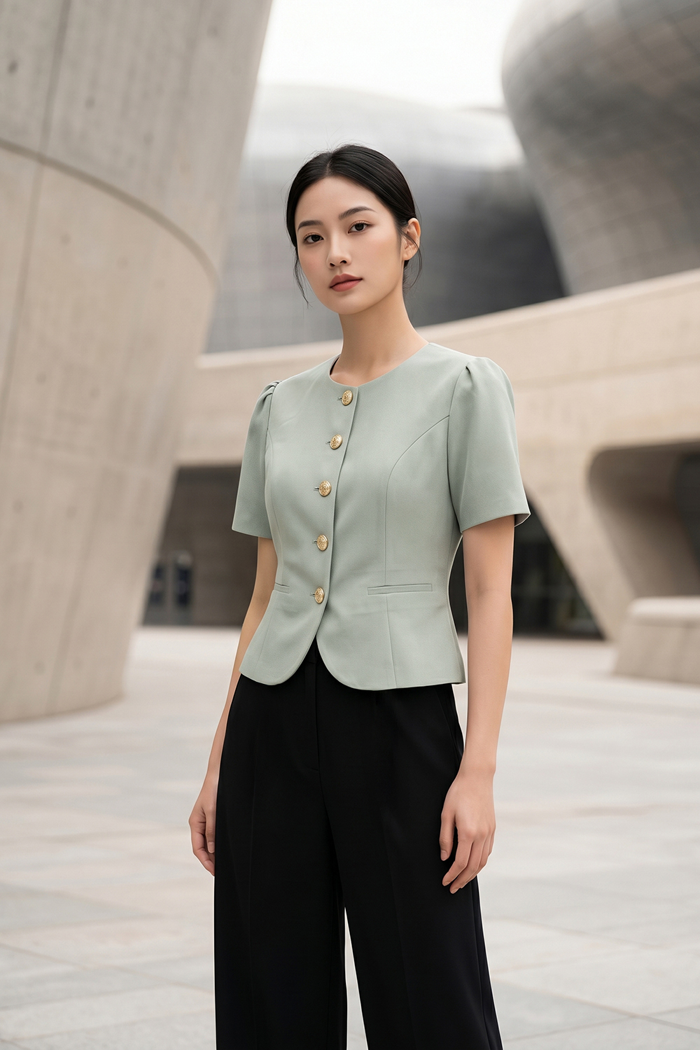 Áo sơ mi croptop 26109 ghi đá