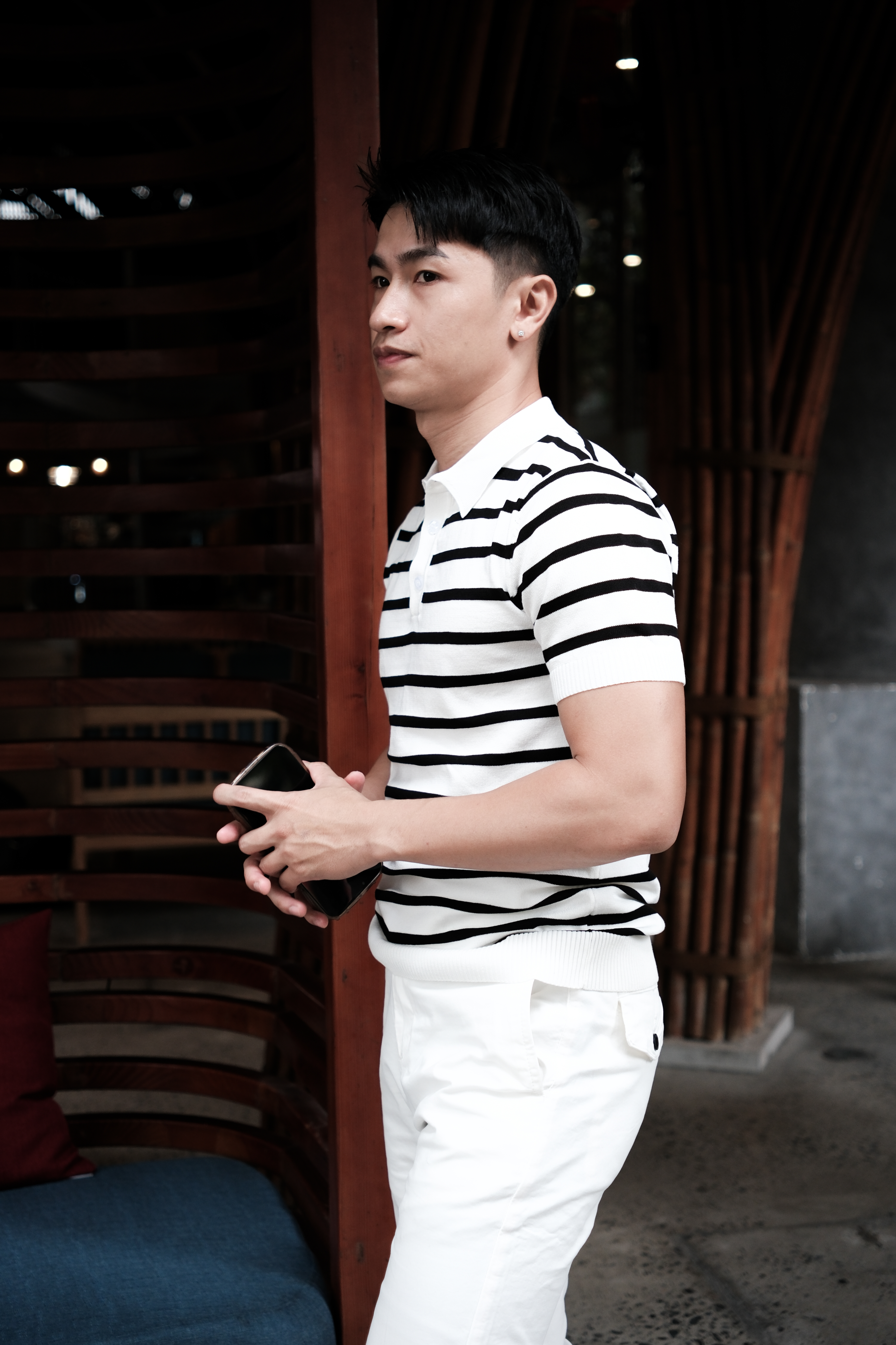 PB1 - Áo Polo Nam Dệt Kim Sọc Đen Trắng Phong Cách Retro Mùa Hè_thumbnail_5