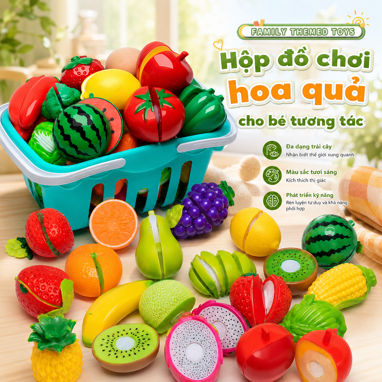 Hộp Đồ Chơi Cắt Hoa Quả Rau Củ 30 Chi Tiết Cho Bé Kèm Giỏ Đựng Đồ Chơi Tương Tác Phát Triển Tư Duy BigcityBuy 334HDC
