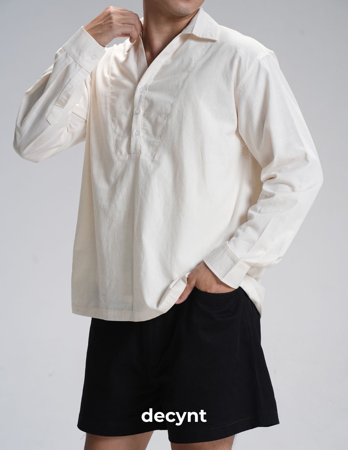 Linen Popover Shirt decynt - Áo sơ mi tay dài chất liệu linen cotton chui đầu, xẻ 2 bên_thumbnail_8