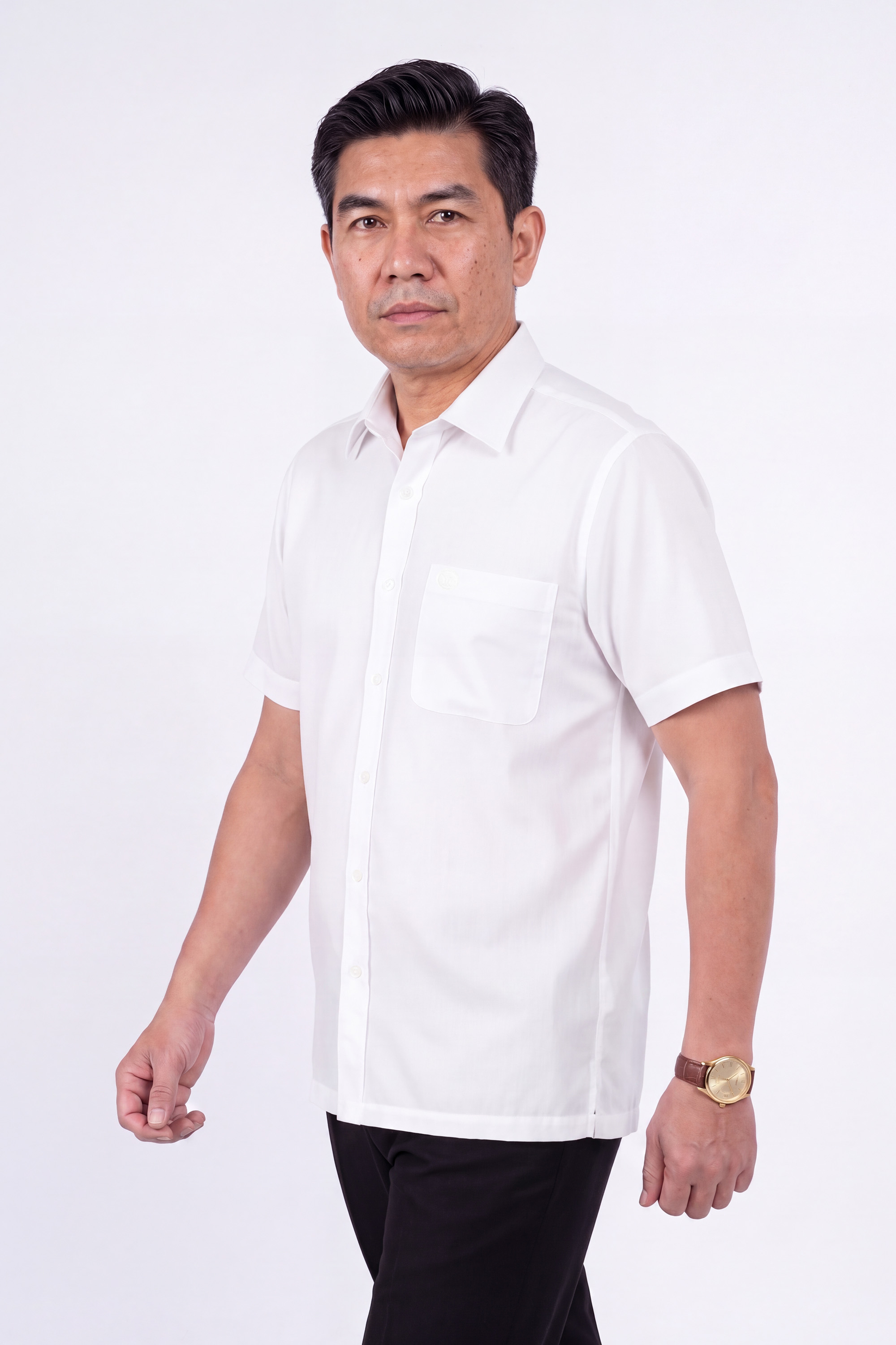 Áo Sơ Mi Cotton Trơn Cộc Tay Nam Trung Niên Mềm Mại Thấm Hút Tốt Màu Trắng