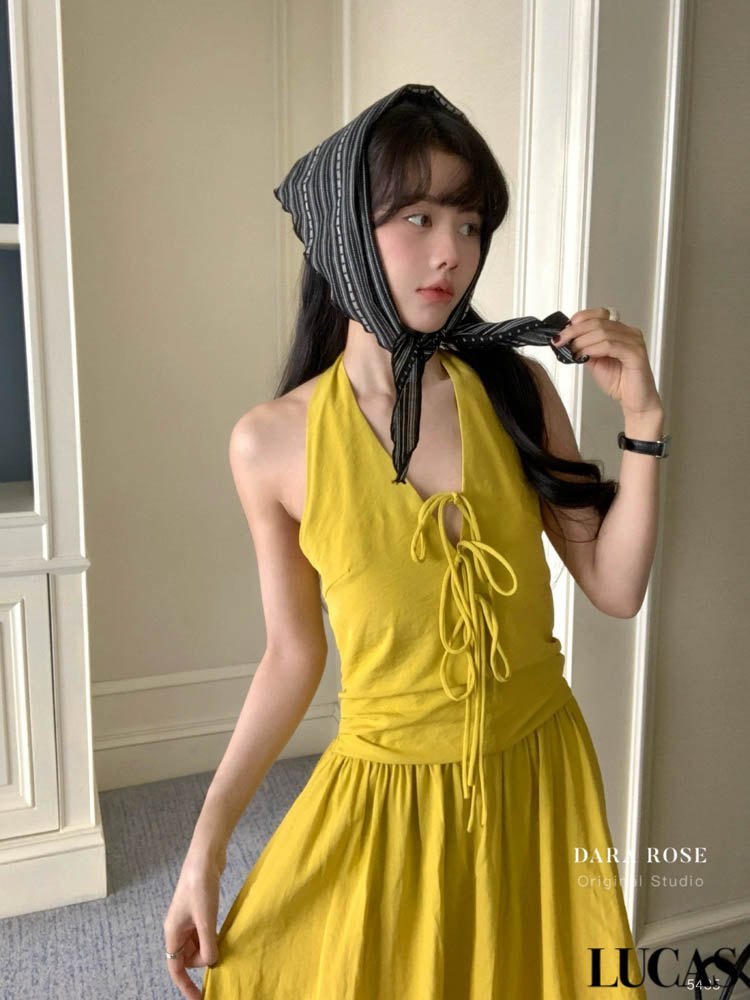 Váy yếm cổ tim chân xòe đính nơ dọc_thumbnail_7