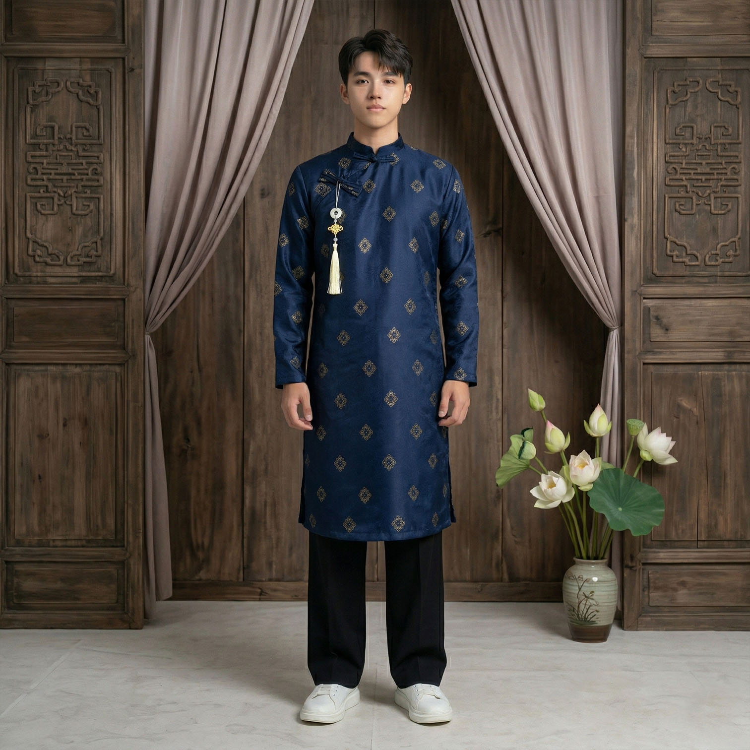 Áo Dài Nam Cách Tân Gấm Vân 2 Lớp Cao Cấp Mặc Tết, Lễ Sự Kiện NA26-12_thumbnail_4