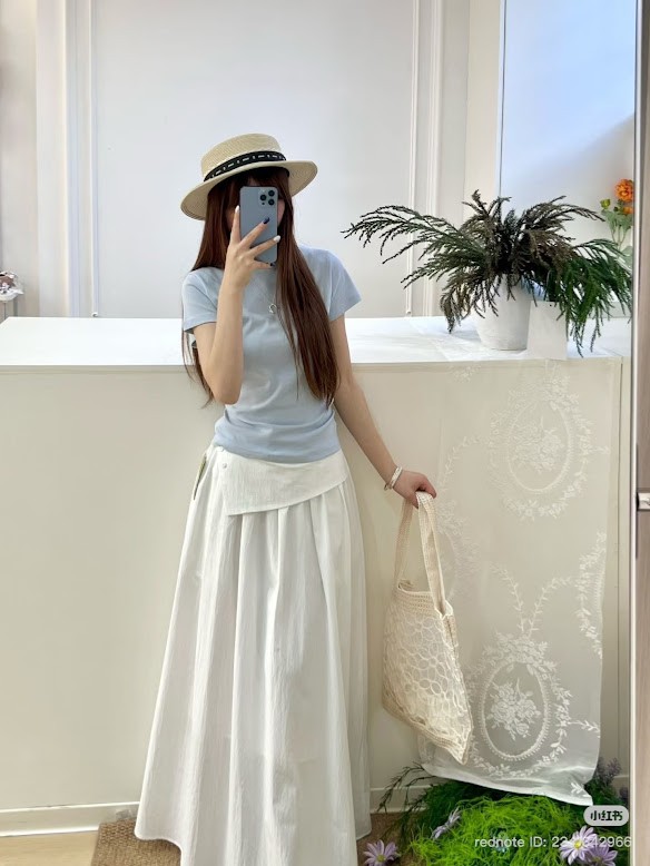 Lucas - Chân váy thô xòe dáng dài phối vạt lệch đính 3 cúc lưng chun